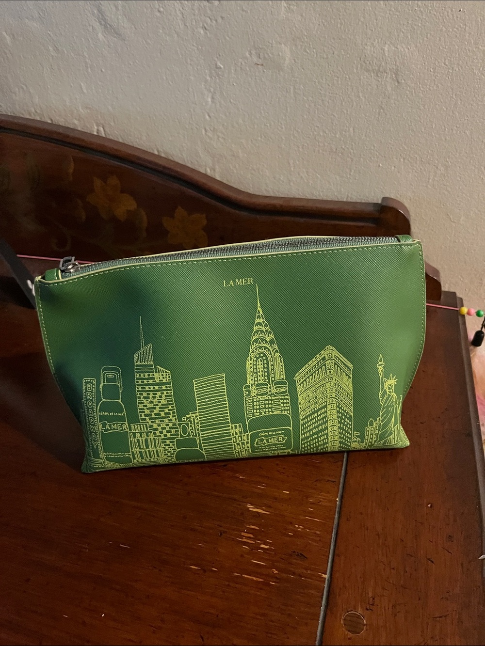 La Mer Green Cityscape Cosmetic Pouch